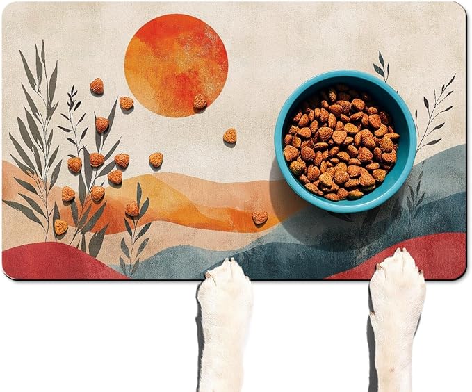 Absorbent Pet Dog Bowl Mat for Food and Water, Pet Cat Food Feeding Mat by Ideasonna