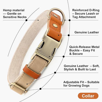Plutus Pet Genuine Leather & Hemp Dog Collar – Adjustable Heavy Duty Pet Collar - Image 7