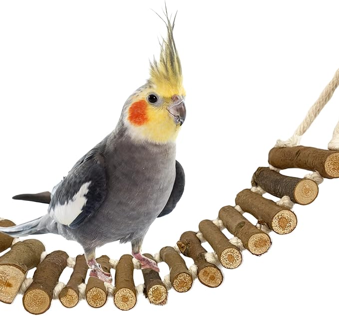 SIMENA Bird Cage Ladder, Parrot Bridge Made of Natural Wood and Rope, by SIMENA