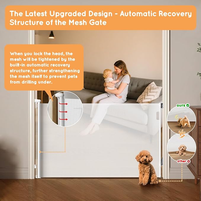Retractable Baby Gate for Stairs, Automatic Tension, One-Hand Operation - Image 5