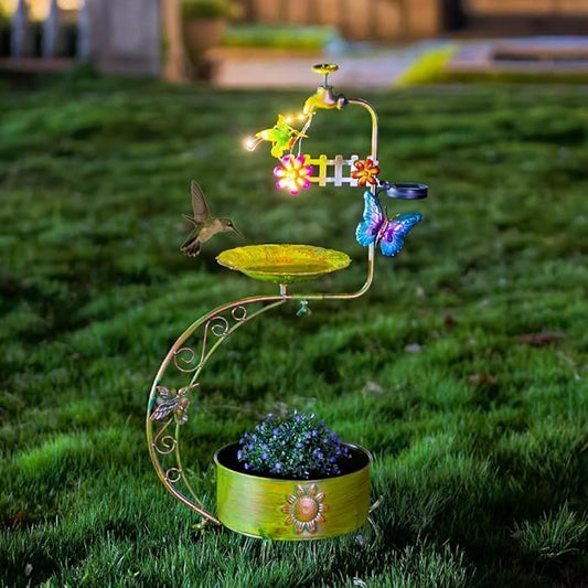 VEWOGARDEN Bird Bath for Outside, Solar Metal Outdoor Standing Birdbath - Image 2