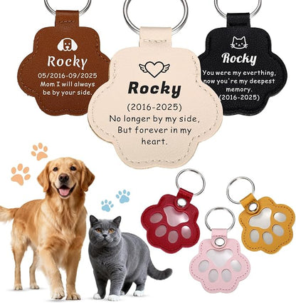Custom Leather Pet Fur Keychain – Personalized Memorial Keepsake Keyring by Unknown
