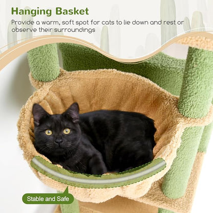 Globlazer Cactus Cat Tree Tower 76-Inch Extra Tall Multi-Level Cat Furniture - Image 4