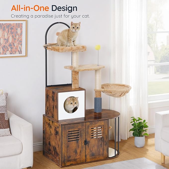 HOOBRO Cat Tree with Litter Box Enclosure, All-in-One 31.5" Cat Tower with - Image 3