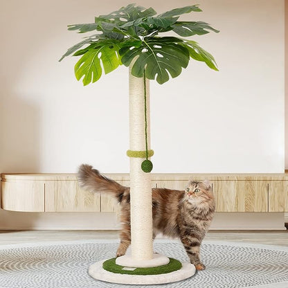 Meowoou Cat Scratching Post for Space-Saving, 35” Tall Modern Monstera 3 Layer by Meowoou