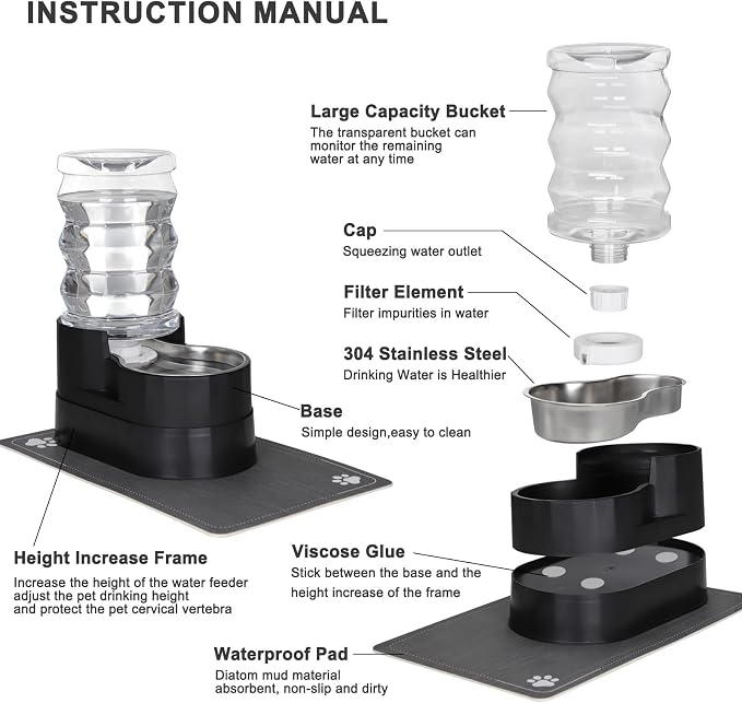 RIZZARI Automatic Dog Water Dispenser: 7L Black Stainless Steel Feeder - Image 3