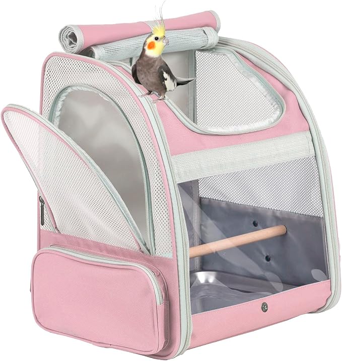 Bird Carrier Backpack with Wooden Stand Perch, Vented and Breathable Bag to by ORIZZP