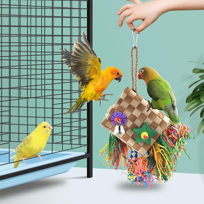 Bissap Bird Chew Toys, Parrot Foraging Shredder Natural Palm Frond Hanging Cage - Image 6