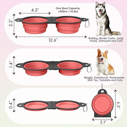 Pawaboo 2-in-1 Collapsible Dog Bowls, Dual Puppy Food and Water Bowls, 180° - Image 2
