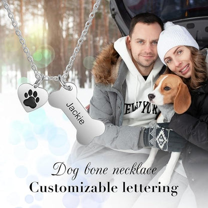 Personalized Cute Dog Cat Paw Name Necklace Forever Love Custom Heart Pendant - Image 4