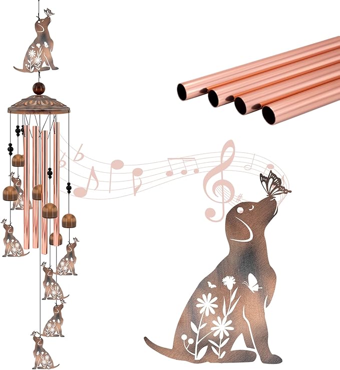 Dog Wind Chimes for Outside, 35‘’ Metal Dog WindChimes Gifts for Women/Men by Howarmer
