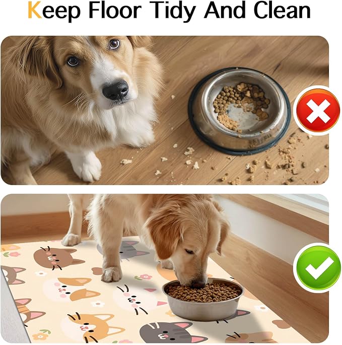 Cat Feeding Mat 24x16 inch Beige Kitten Print Pet Bowl Placemat Non Slip Floor - Image 8