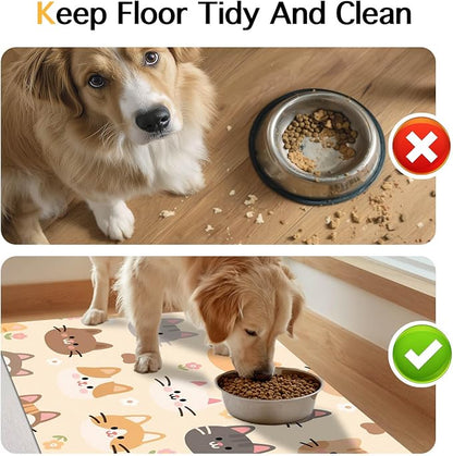 Cat Feeding Mat 24x16 inch Beige Kitten Print Pet Bowl Placemat Non Slip Floor - Image 8