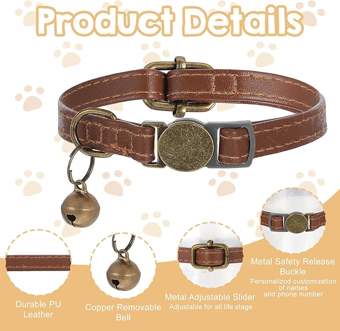 2 Pcs PU Leather Cat Collar Breakaway - Image 5