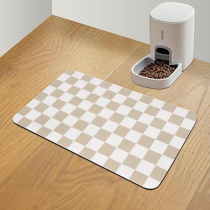 Checkered Dog Food Mat, Absorbent Leak-Proof Pet Feeding Mat, Quick Dry Cat by CooRug