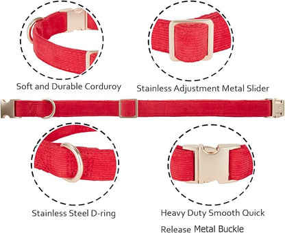 Soft Cotton Dog Collar with Metal Buckle Adjustable Heavy Duty Comfy Corduroy - Image 2