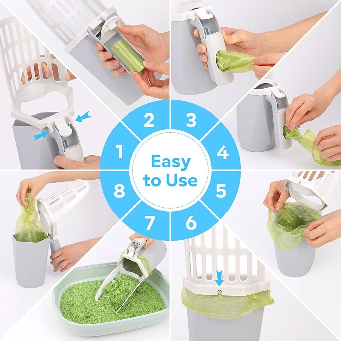 MYPIN Cat Litter Scooper with Holder, Cat Litter Shovel with Waste Can and - Image 4