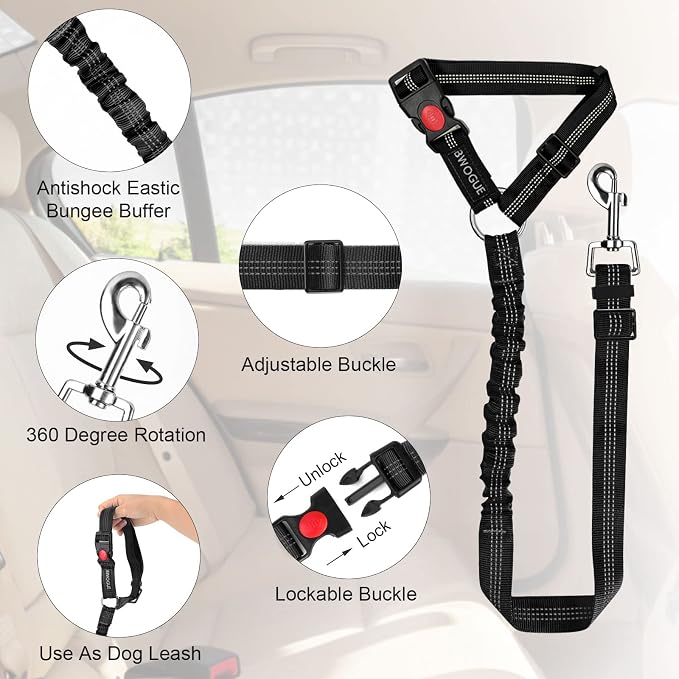 BWOGUE Pet Dog Cat Seat Belts, Car Headrest Restraint Adjustable Safety Leads - Image 4
