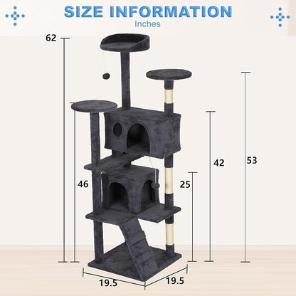 FDW | 62" Cat Tree Tower | Dark Gray | Multi-Level Indoor Activity Center - Image 7