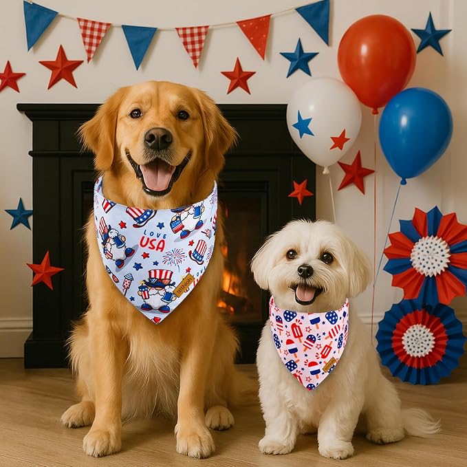 4th of July Dog Bandanas with Snap Button, 2 Pack American Flag Pet Scarf - Image 3