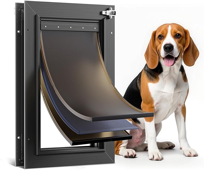 Dog Door For Door All Aluminum 3 Flaps, Medium Doggy Doggie Door, Cat Door Black by PETCOMING