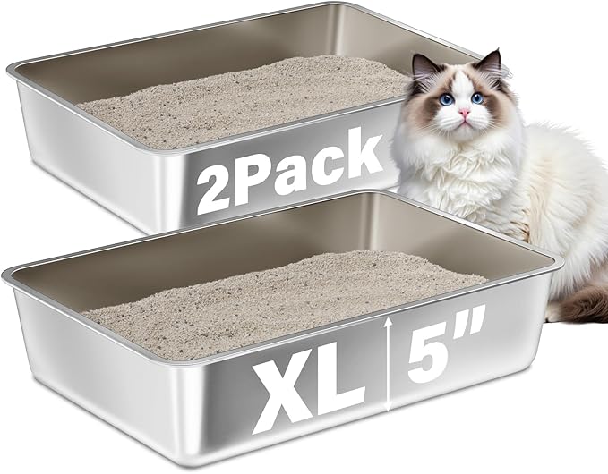 Stainless Steel Litter Box 2 Pack, XLarge Metal Litter Box by Futam
