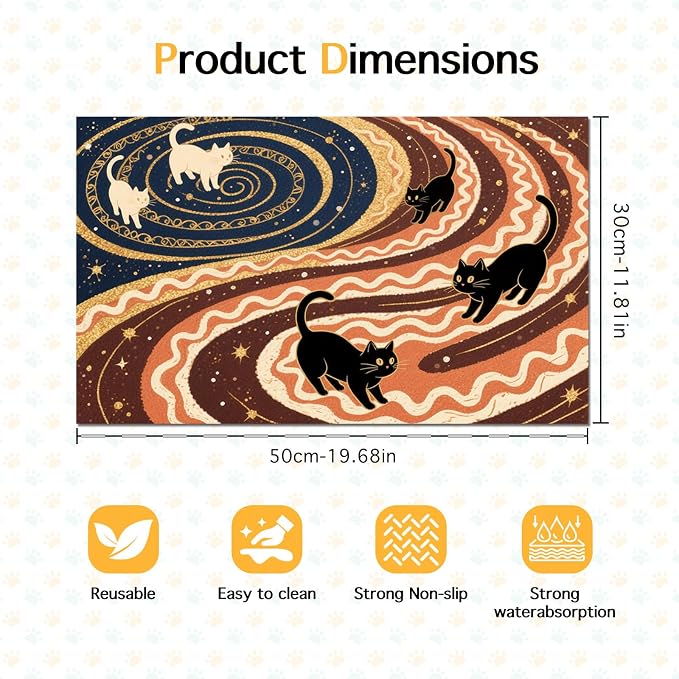 Pet Feedings Mats 20x12 inch Black Cat Design Pet Bowl Placemat Non Slip Mat - Image 6