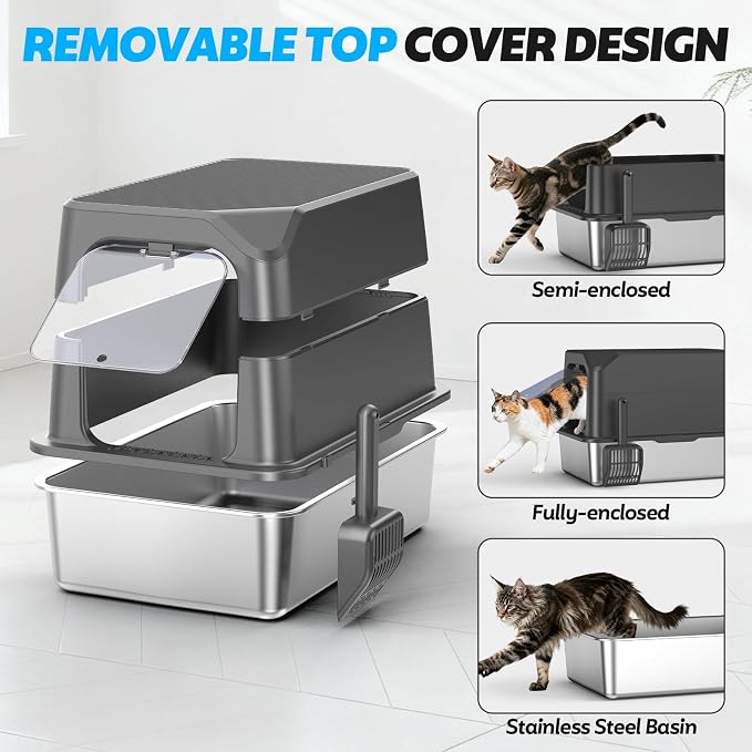 Enclosed Stainless Steel Cat Litter Box - Image 7