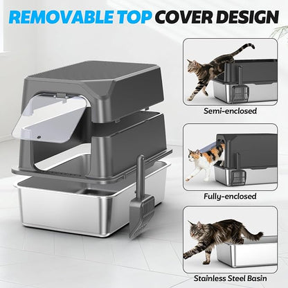 Enclosed Stainless Steel Cat Litter Box - Image 7
