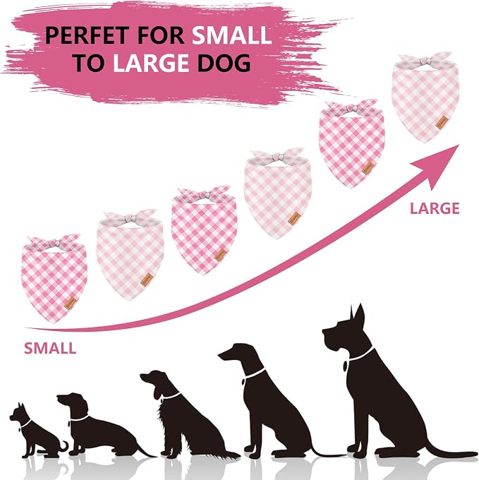 2Pcs Pink Plaid Dog Bandanas Valentine's Triangle Pet Scarf Adjustable Puppy - Image 3