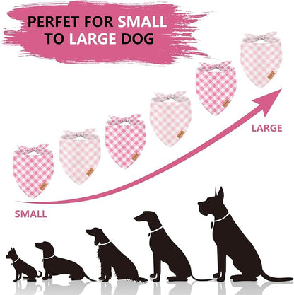 2Pcs Pink Plaid Dog Bandanas Valentine's Triangle Pet Scarf Adjustable Puppy - Image 3