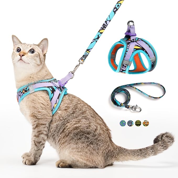 Cat Harness and Leash Set, Step-in Escape Proof Adjustable Vest Harness by PetThem
