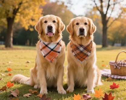 Fall Dog Bandanas, Autumn Halloween Orange Plaid Scarf, Triangle Holiday - Image 7