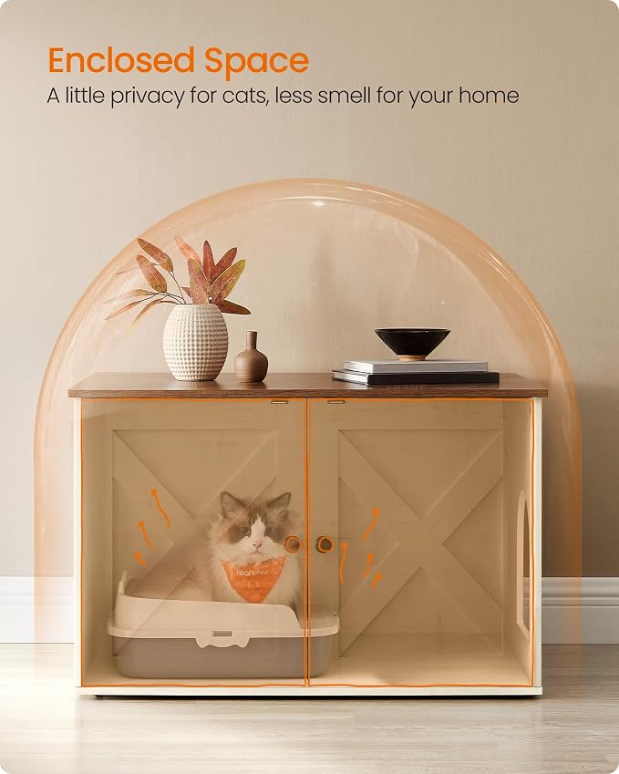 Feandrea Cat Litter Box Enclosure, Litter Box Furniture Hidden, Indoor Cat House - Image 4