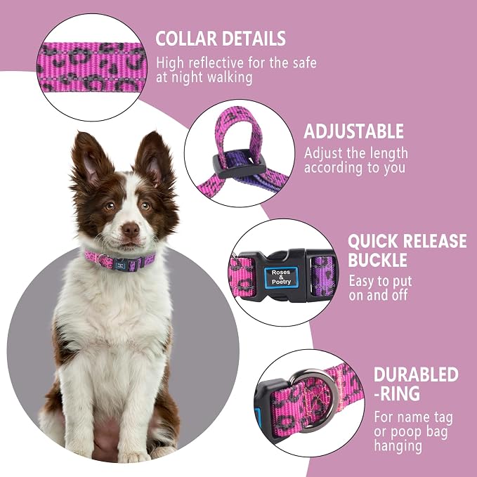 Roses&Poetry Dog Collars for Medium Dogs, Leopard Print Puppy Collar Adjustable - Image 2
