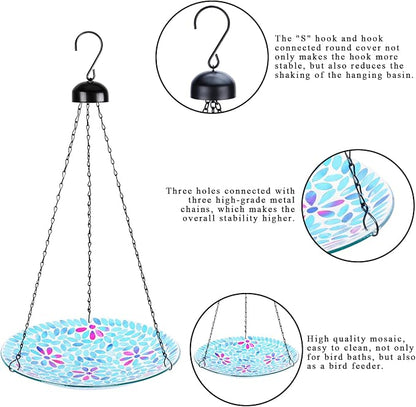 VCUTEKA Hanging Bird Bath, Glass Mosaic Bird Baths - Image 7