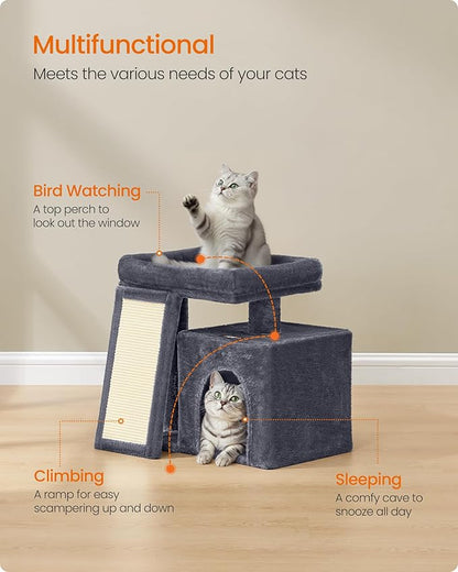 Feandrea Small Cat Tree, Cat Tower Condo, Scratching Ramp, Large Top Perch - Image 3