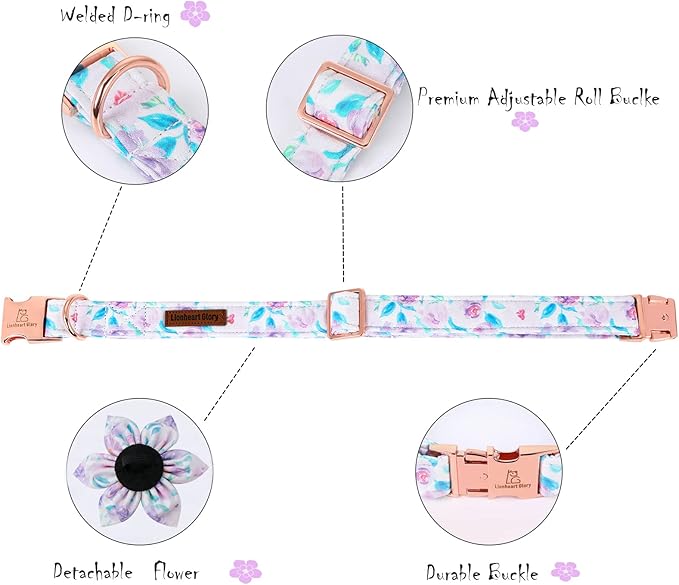 Lionheart Glory Dog Collar, Cute Floral Pattern Pet Collar Adjustable Dog Collar - Image 4