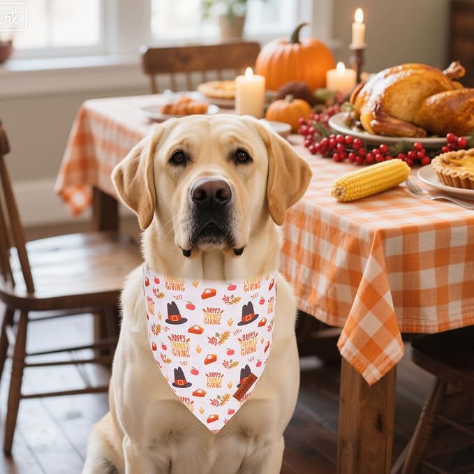 PTDECOR Thanksgiving Fall Dog Bandanas, Happy Thanksgiving Pumpkin Triangle - Image 3