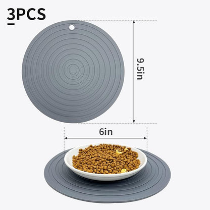 Fhiny 3PCS Silicone Pet Food Mat, 9.5" Round Waterproof Non-Slip Dog Cat Bowl - Image 6