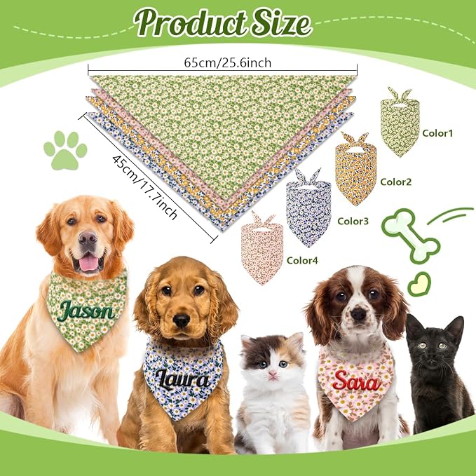 Personalized Dog Bandana with Embroidered Name, Custom Neckwear Dog Scarf - Image 4