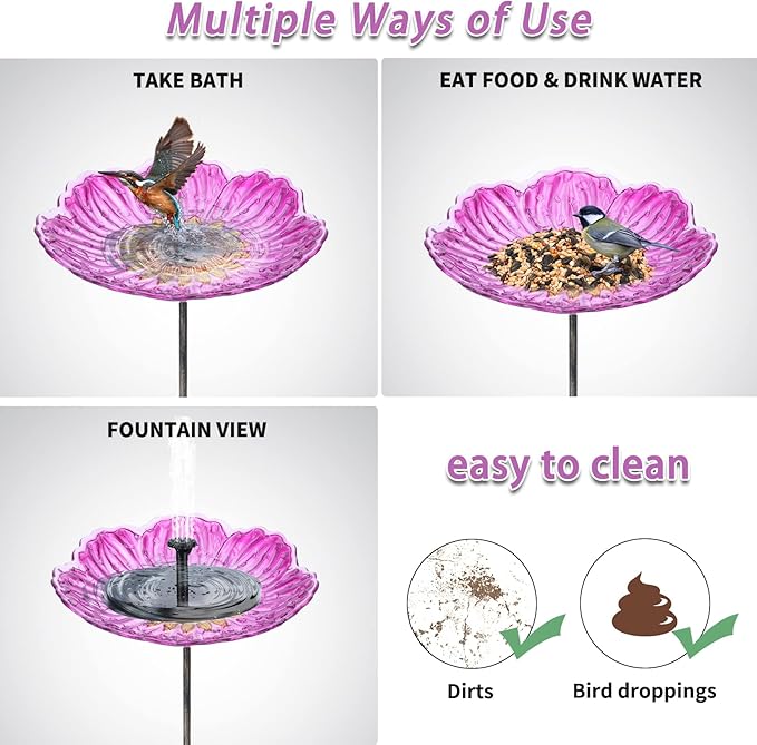 MUMTOP Glass Bird Baths for Outdoors, 12 Inch Bird Bath Bowl - Image 4
