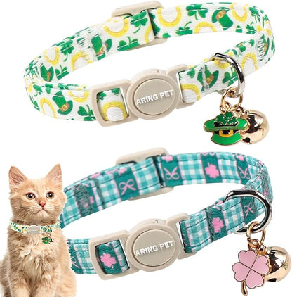 ARING PET 2 Pack St Patrick's Day Cat Collar, Breakaway Kitten Small Cute Green by ARINGPET