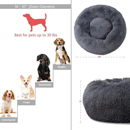 Calming Donut Dogs Beds for Medium Dogs up to 45 lb, 30inch Anti-Slip Plush - Image 4