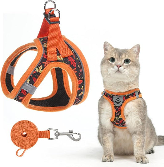 SCENEREAL Fall Thanksgiving Cat Harness and Leash Set Escape Proof, Soft Mesh by SCENEREAL