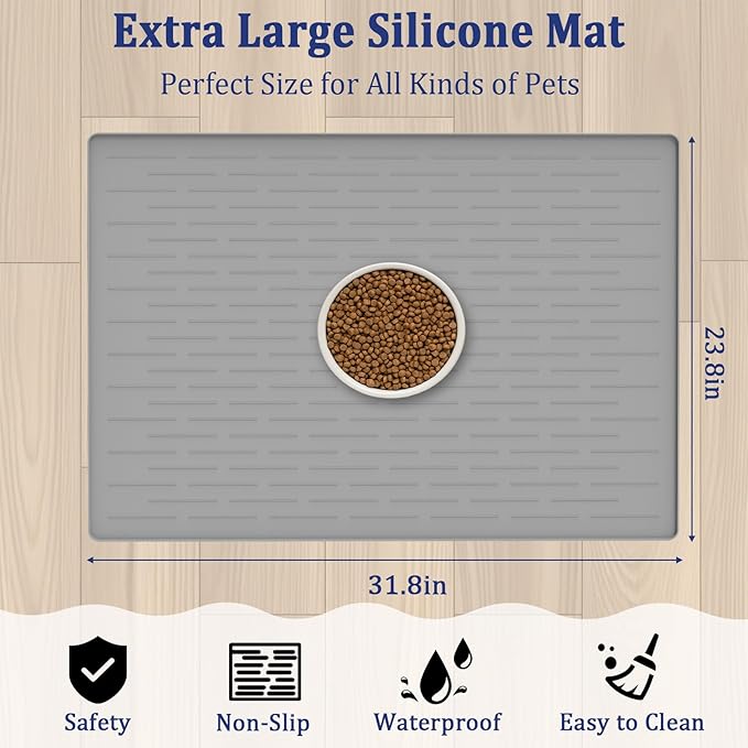 31.8"x23.8" Extra Large Pet Food Mat, Silicone Dog Mats - Image 2