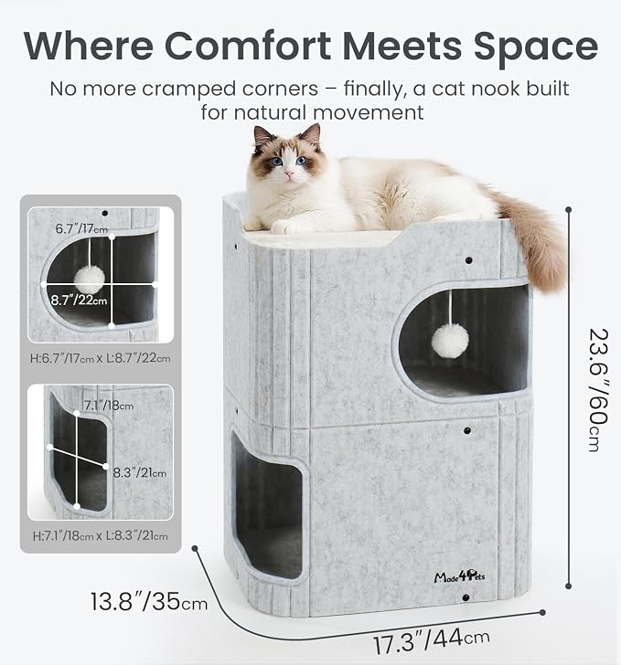 Made4Pets Cat House for Indoor Use, 2-Storey Cube Bed Cave, Covered Hideaway - Image 8