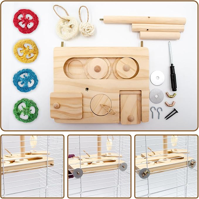 Interactive Wooden Bird Foraging Toy – Cage-Mounted Puzzle Feeder - Image 3