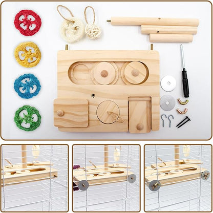 Interactive Wooden Bird Foraging Toy – Cage-Mounted Puzzle Feeder - Image 3