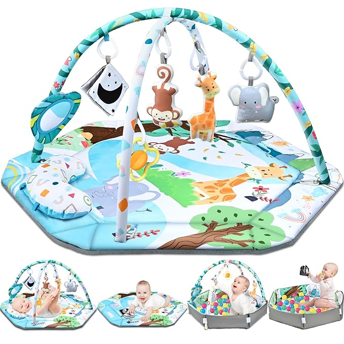 Baby Gym Play Mat, 8-in-1 Tummy Time Mat & Ball Pit by Jyusmile